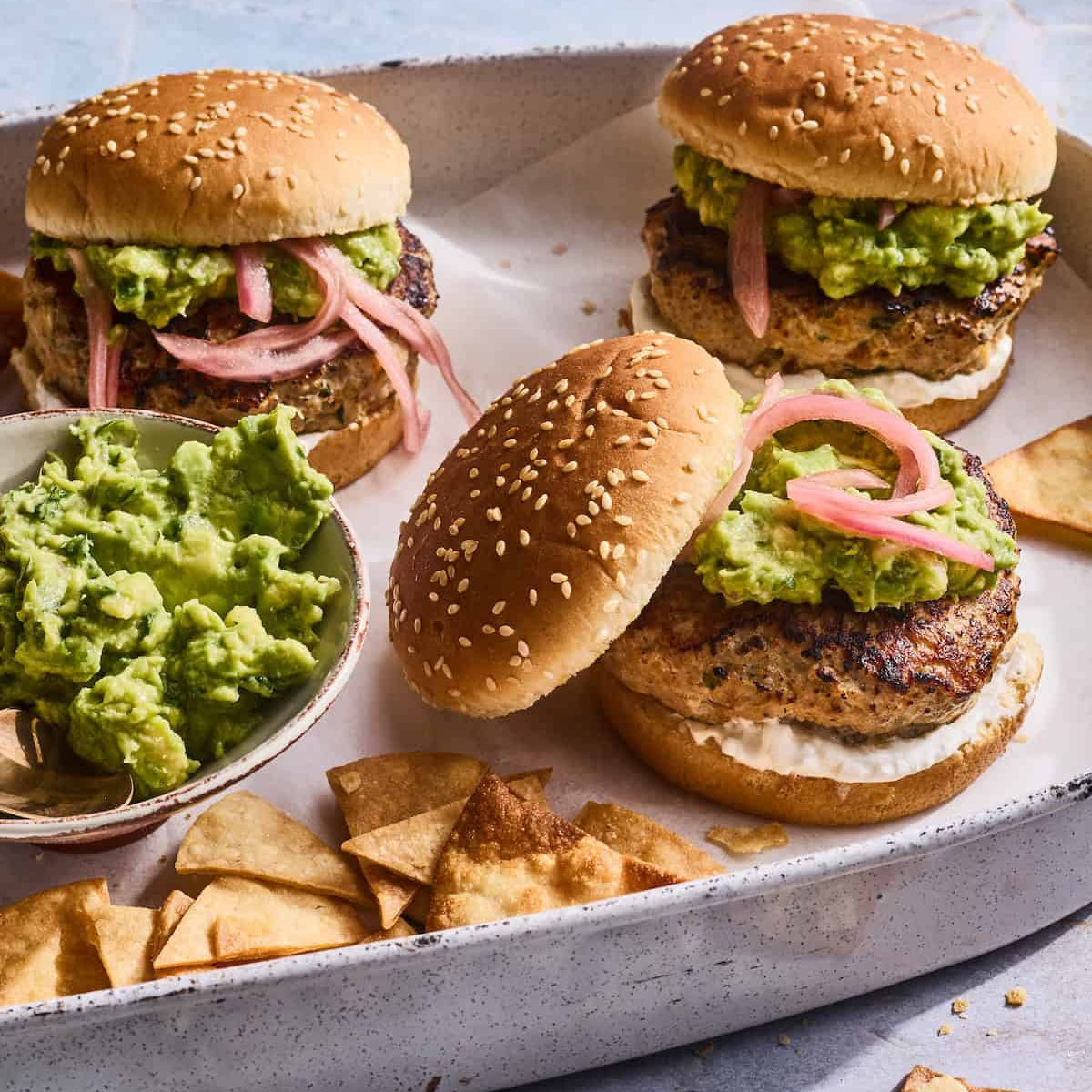 Cheddar Jalapeno Chicken Burgers with Guacamole