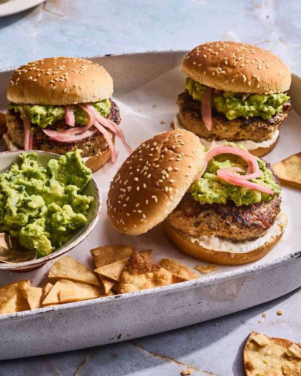 Cheddar Jalapeno Chicken Burgers with Guacamole