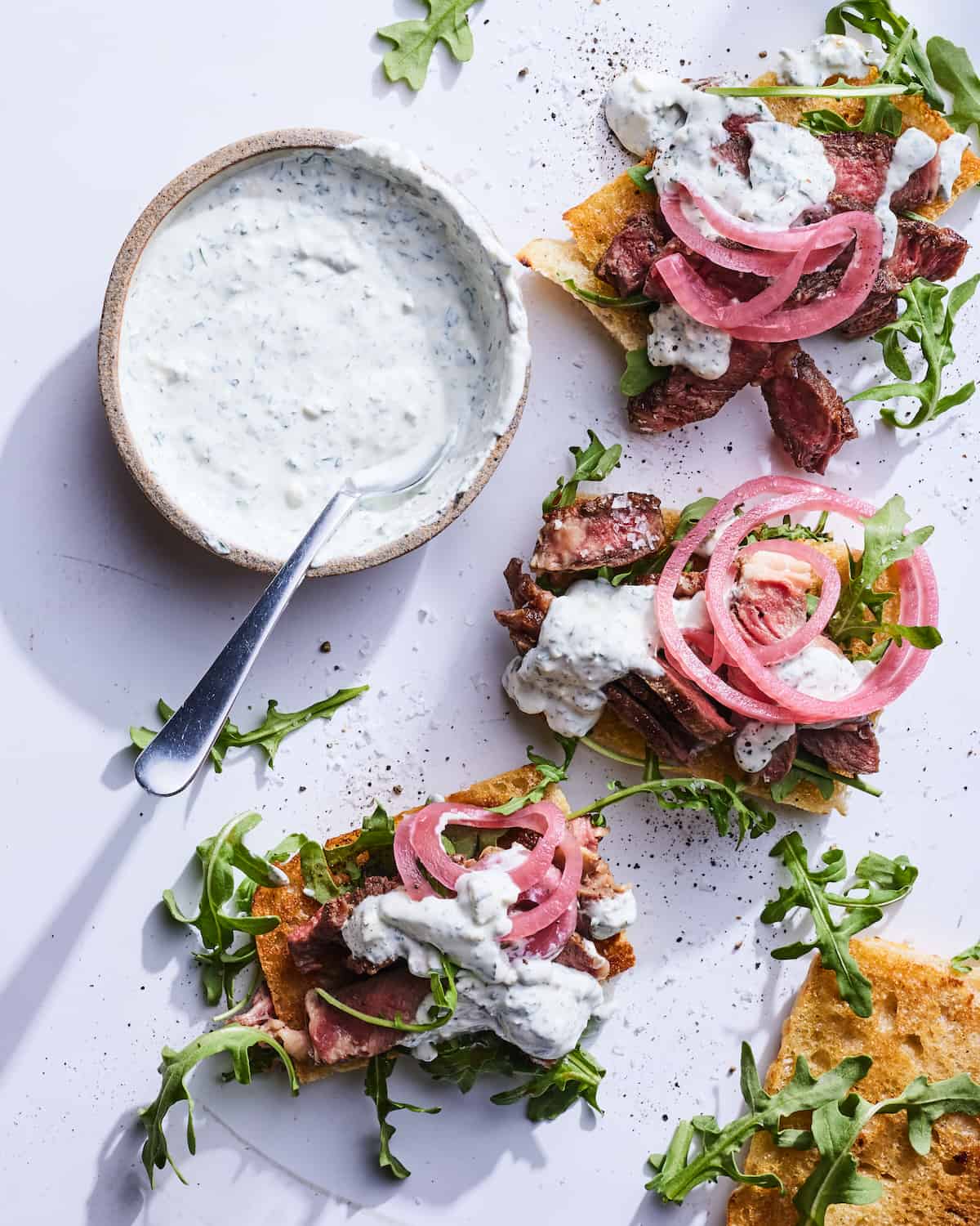 Open Face Steak Sandwiches with Chimi Labneh - Dalkin and Co